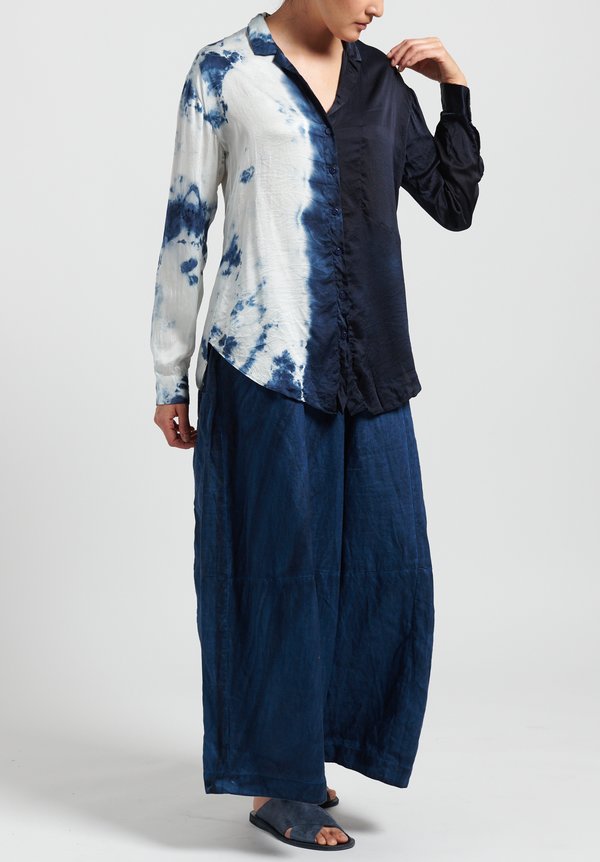 Gilda Midani Pattern Dyed Silk Classic Shirt in Blue