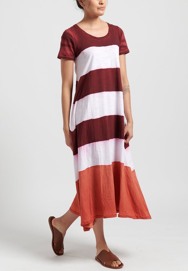 Gilda Midani Pattern Dyed Short Sleeve Monoprix Dress in Stripes Burn + Pepper + White	