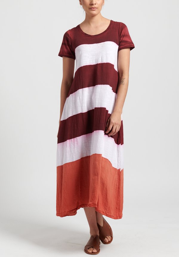 Gilda Midani Pattern Dyed Short Sleeve Monoprix Dress in Stripes Burn + Pepper + White	