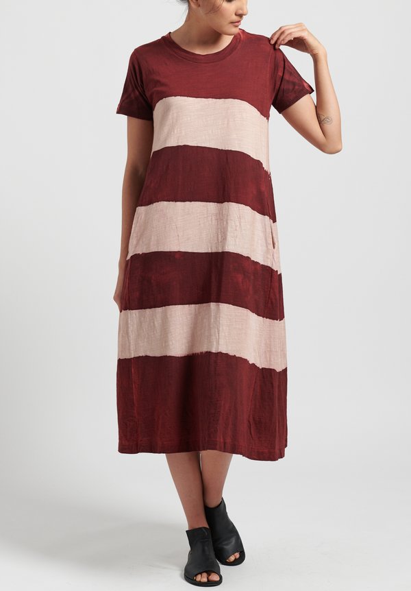 Gilda Midani Pattern Dyed Short Sleeve Maria Dress in Stripes Mellow Rose + Pepper	