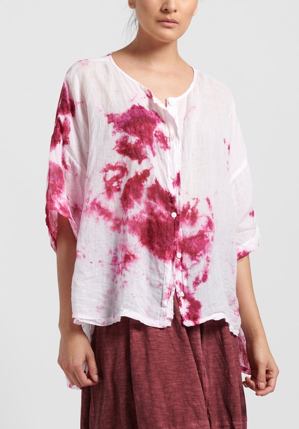 Gilda Midani Pattern Dyed Linen Button-Down Super Shirt in Pink 	