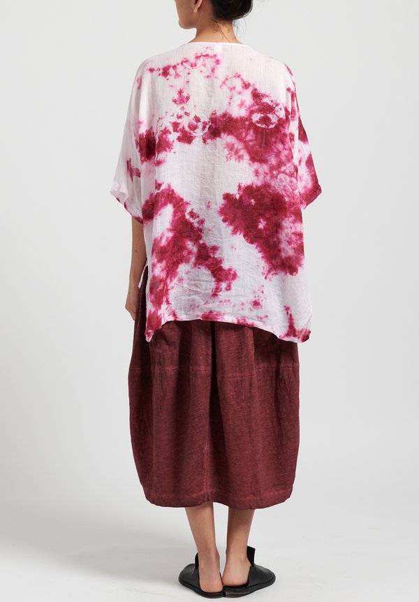 Gilda Midani Pattern Dyed Linen Button-Down Super Shirt in Pink 	