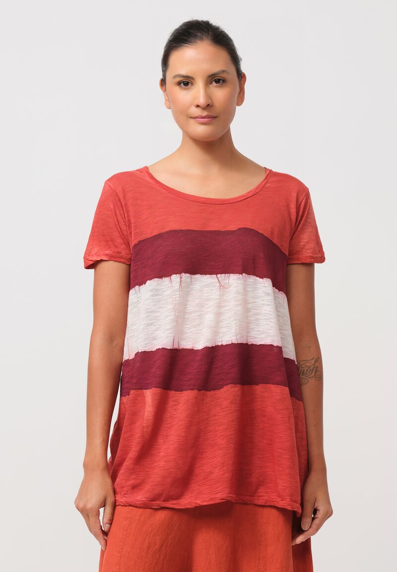 Gilda Midani Pattern-Dyed Short Sleeve Monoprix Tee in Stripes, Burn & Pepper Orange	