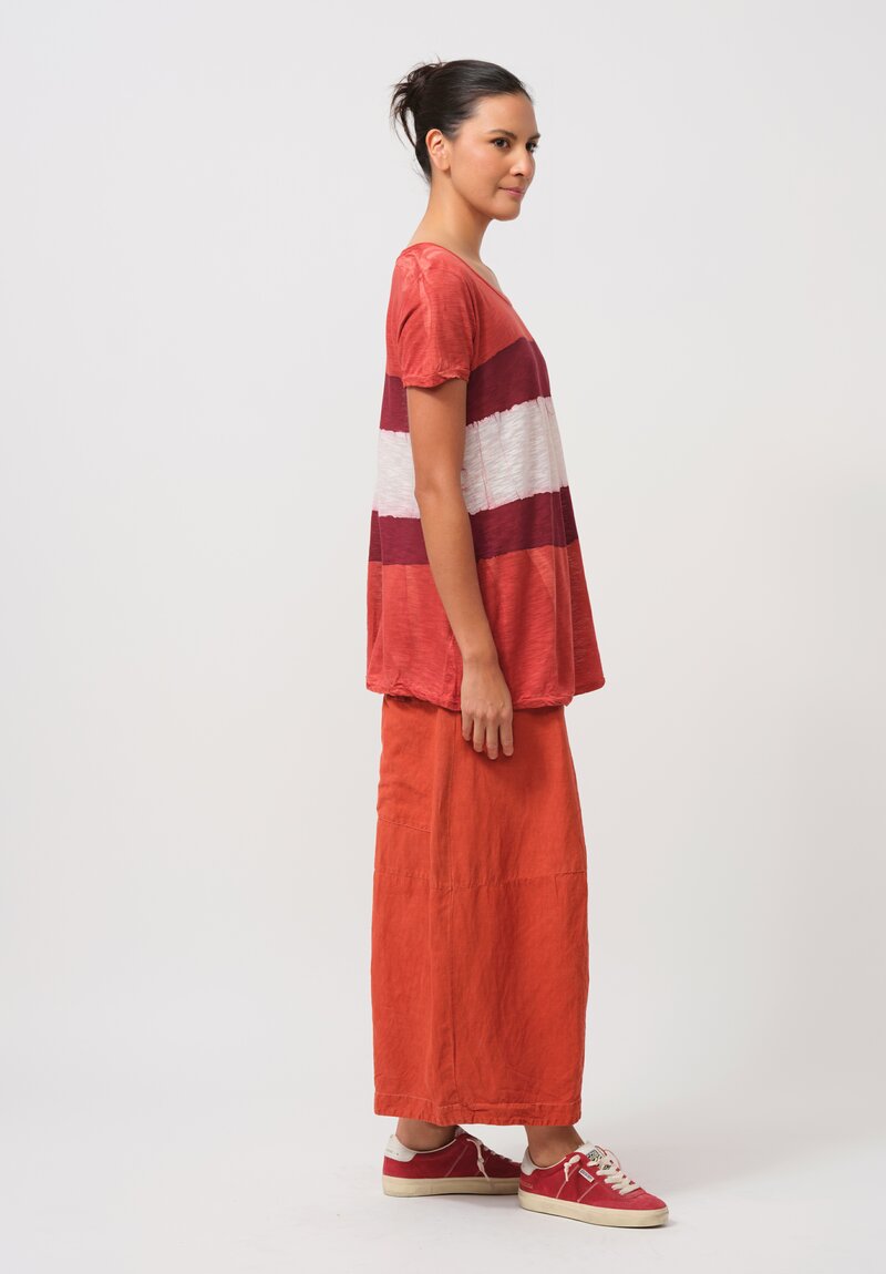 Gilda Midani Pattern-Dyed Short Sleeve Monoprix Tee in Stripes, Burn & Pepper Orange	