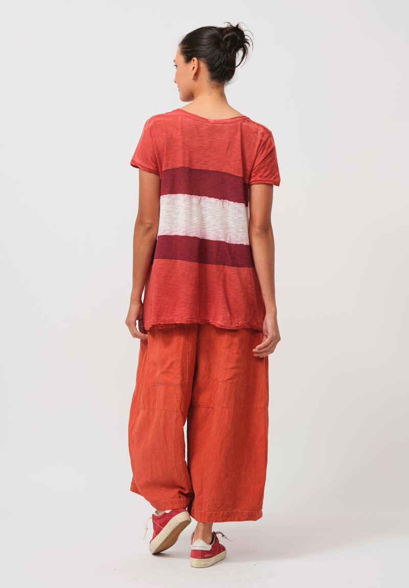 Gilda Midani Pattern-Dyed Short Sleeve Monoprix Tee in Stripes, Burn & Pepper Orange	