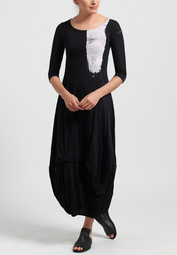Gilda Midani Pattern Dyed 3/4 Sleeve Balloon Dress in Brush White + Black	