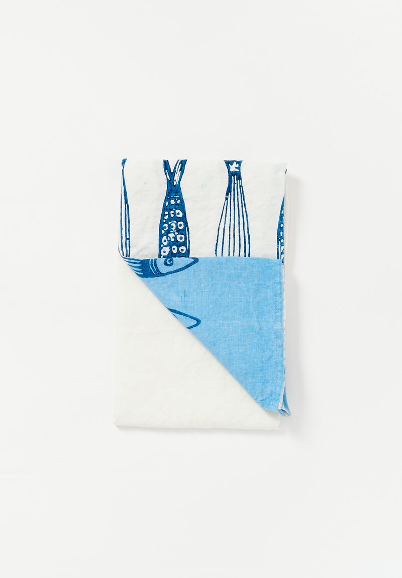 Bertozzi Handmade Crumpled Linen Kitchen Towels Panarea Blu	