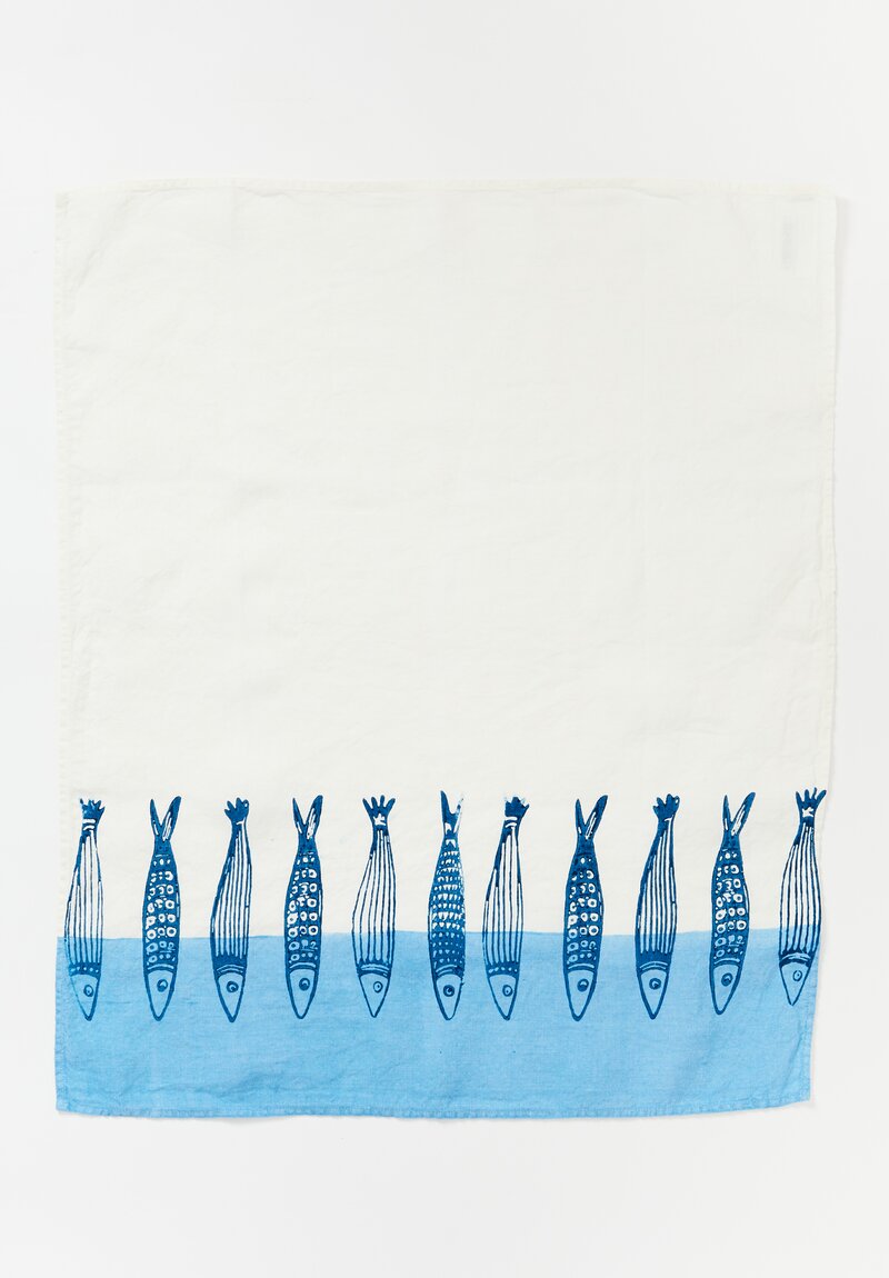 Bertozzi Handmade Crumpled Linen Kitchen Towels Panarea Blu	