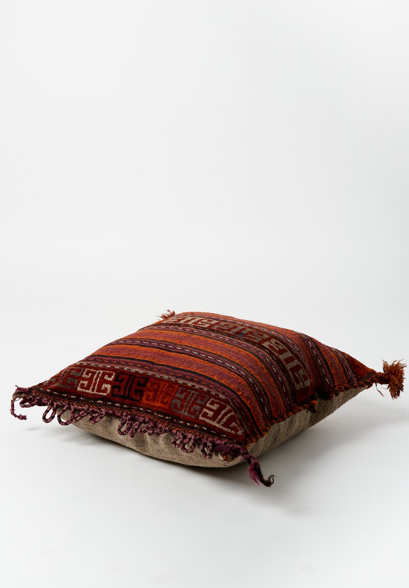 Wool Afghan Baluch Banded Pile & Flat Woven Pillow	
