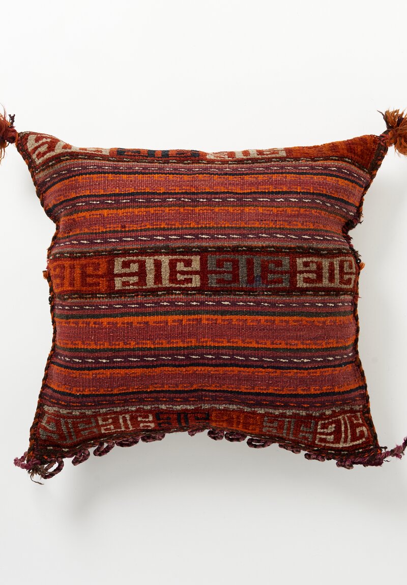 Wool Afghan Baluch Banded Pile & Flat Woven Pillow	