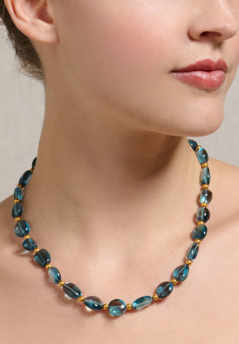 Greig Porter 18K, Polished London Blue Topaz Pebble Bead Necklace