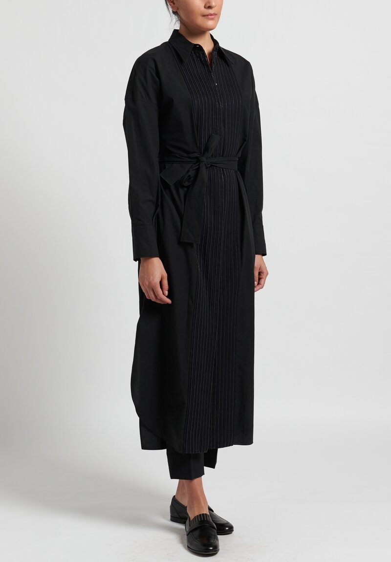 Brunello Cucinelli Pleated Shirt Dress in Black	