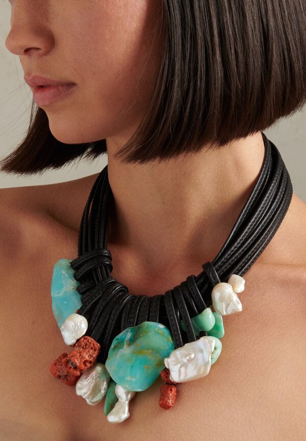Monies Coral, Pearl, Chrysoprase Necklace	