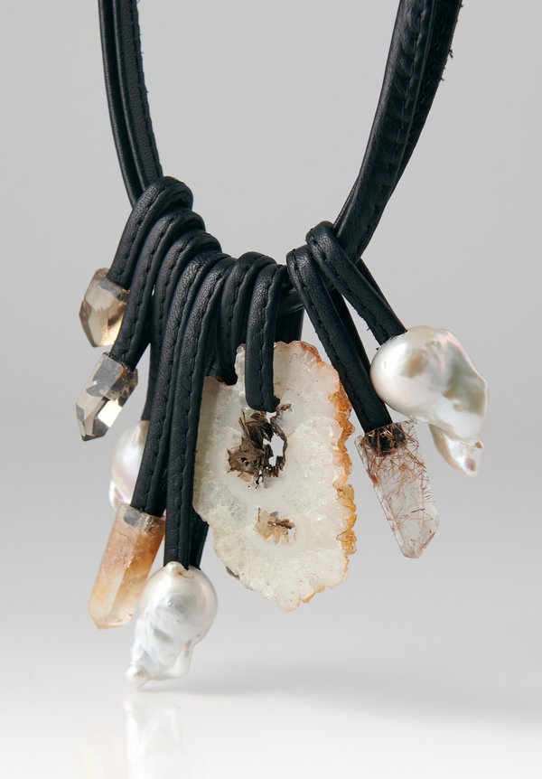 Monies Mountain Crystal, Pearl and Rutilated Quartz Necklace	