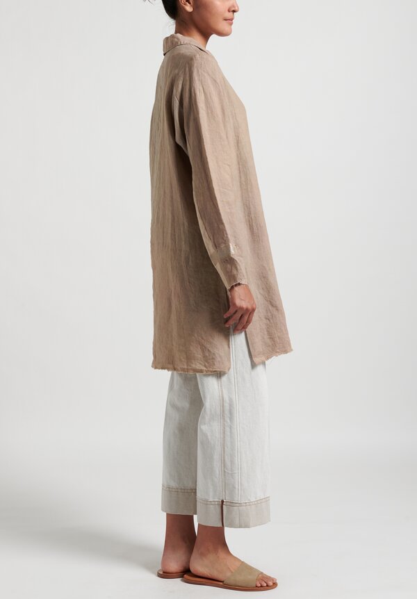Salvaged Linen Handmade Long Shirt in Natural