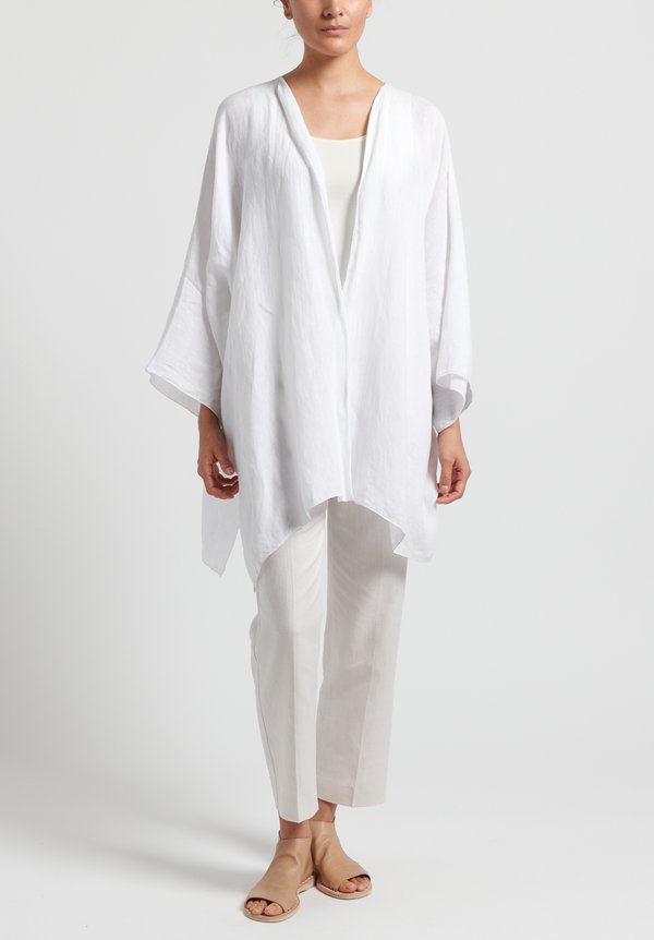 Shi Cashmere Open Front Linen Jacket in White