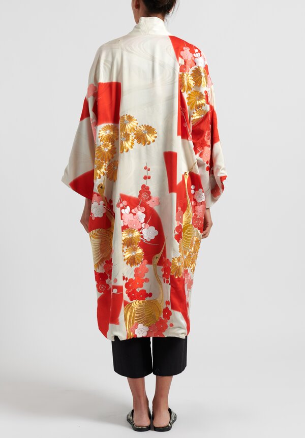 Rianna & Nina Silk One-Of-A-Kind Reversible Vintage Kimono Coat in White/ Red	