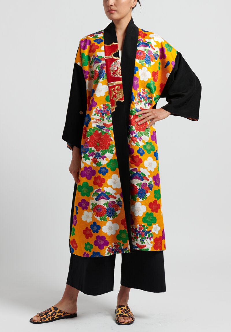 Rianna & Nina Silk One-Of-A-Kind Reversible Vintage Kimono Coat in Orange/ Black