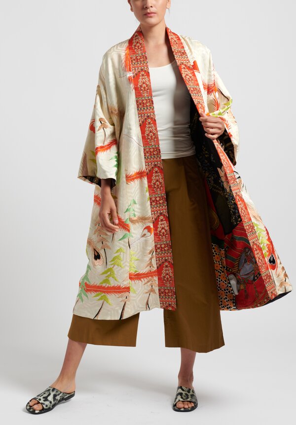 Rianna & Nina Silk One-Of-A-Kind Reversible Vintage Kimono Coat in White/ Black