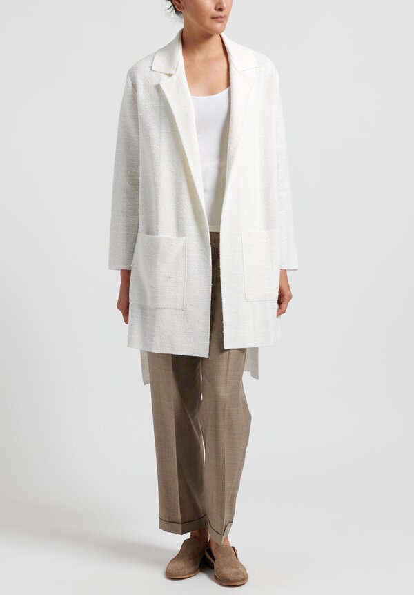 Agnona Linen/Silk Tramato Stitch Belted Jacket in White	