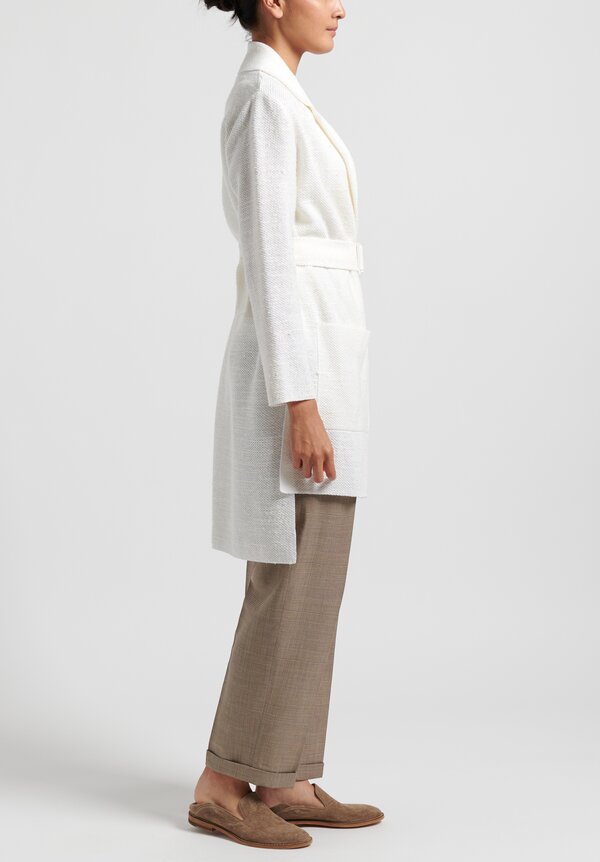 Agnona Linen/Silk Tramato Stitch Belted Jacket in White	