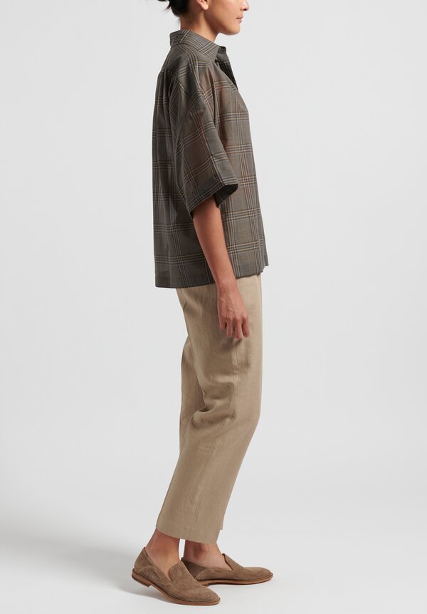 Agnona Linen/Cotton Twill Long Formal Pants in Tan