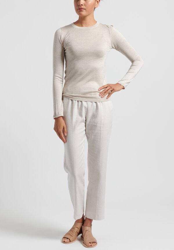 Agnona Linen/Cotton Twill Long Formal Pants in Cream