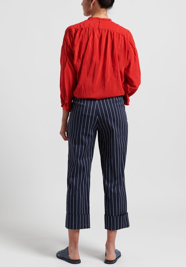 Peter O. Mahler Cotton/Linen Straight Striped Pants in Navy