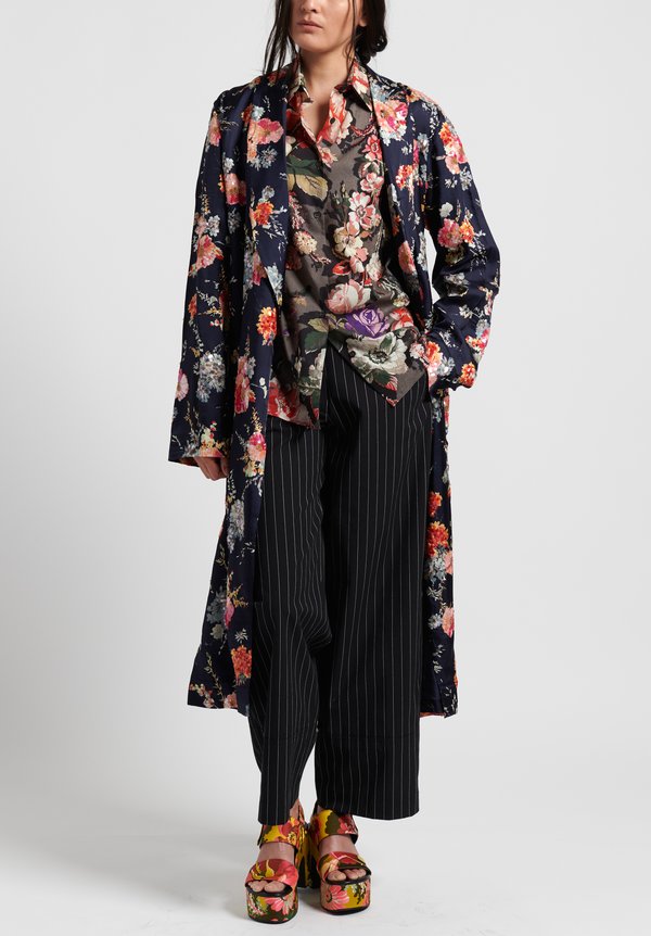Dries Van Noten Charly Embroidered Coat in Navy