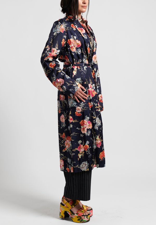 Dries Van Noten Charly Embroidered Coat in Navy