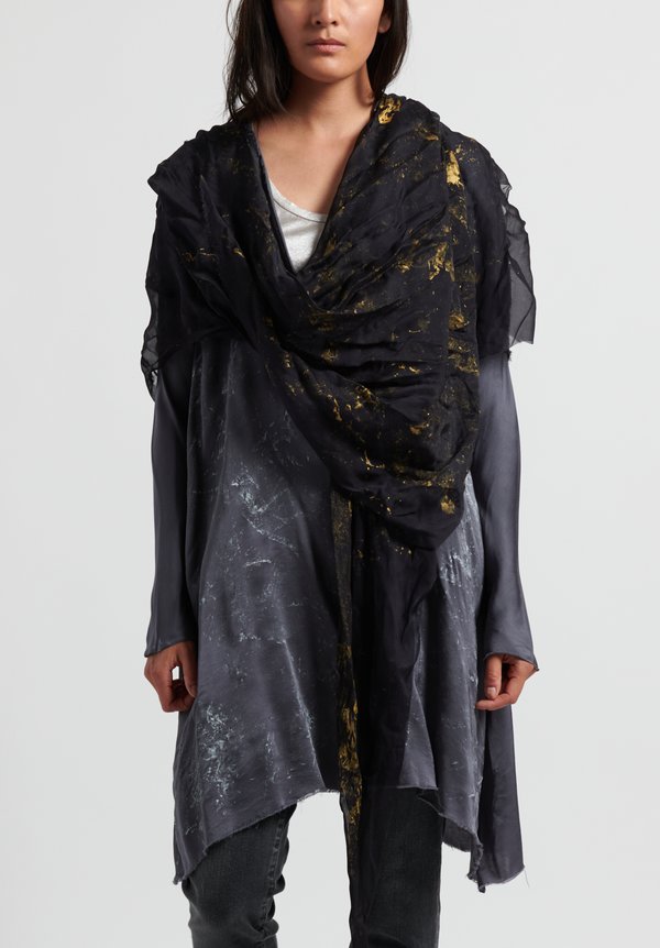 Jaga Painted Asymmetrical Scarf in Black/ Gold	