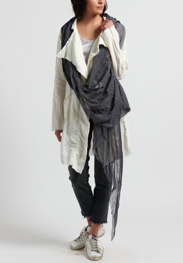 Jaga Painted Asymmetrical Scarf in Grey/ Gold	