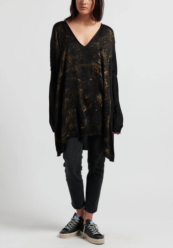 Jaga Silk Long Sleeve Tunic in Black/ Gold	