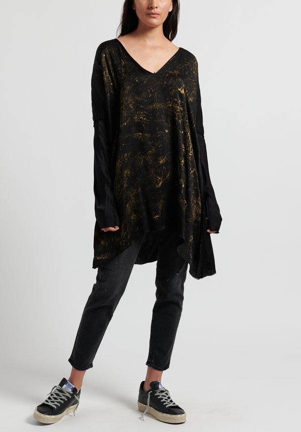 Jaga Silk Long Sleeve Tunic in Black/ Gold	