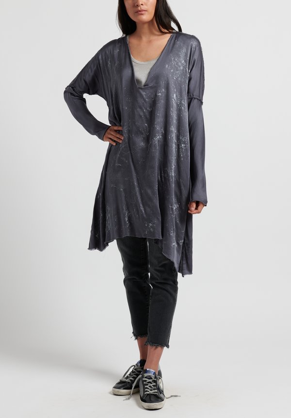 Jaga Silk Long Sleeve Tunic in Grey/ Silver	