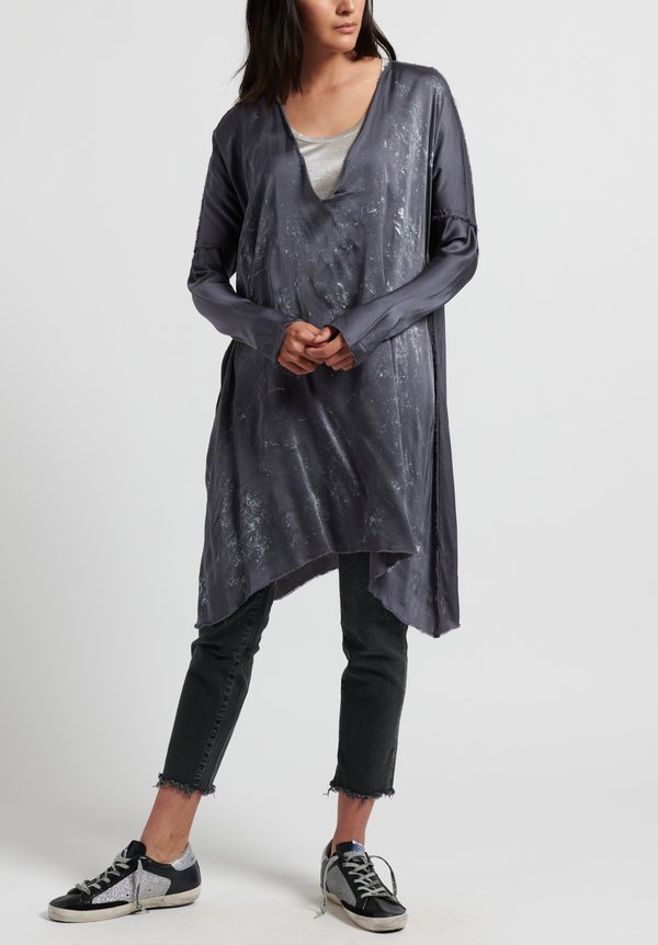 Jaga Silk Long Sleeve Tunic in Grey/ Silver	