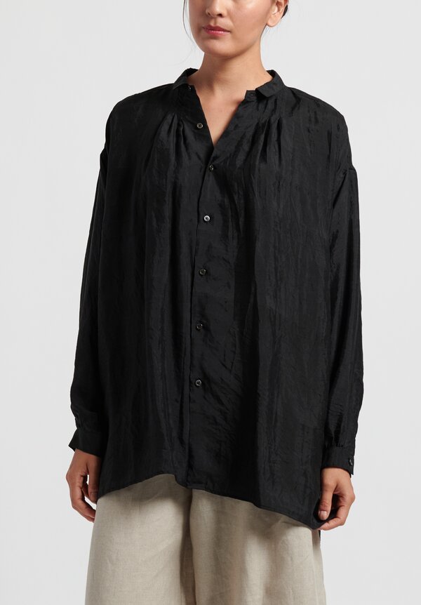kaval Silk Gather Blouse in Black