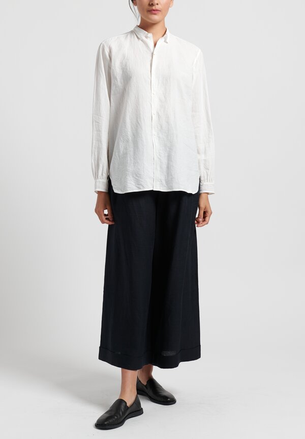 kaval Linen Simple Stitch Shirt in Off-White	