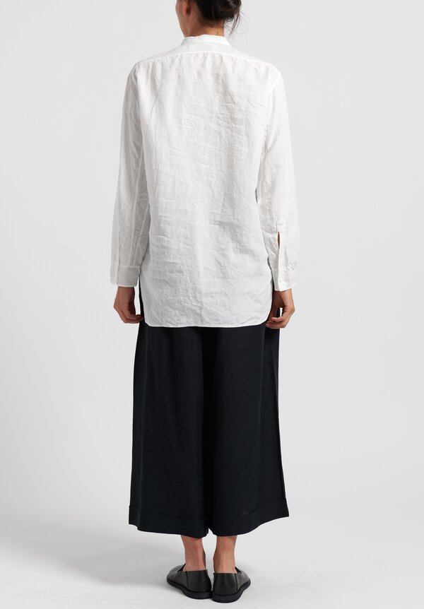 kaval Linen Simple Stitch Shirt in Off-White	
