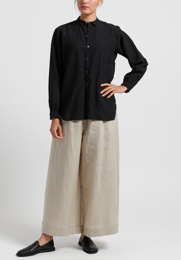 kaval Linen Simple Stitch Shirt in Black	