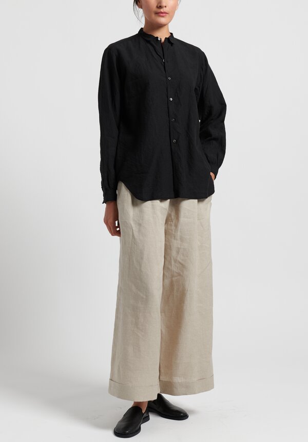 kaval Linen Simple Stitch Shirt in Black	