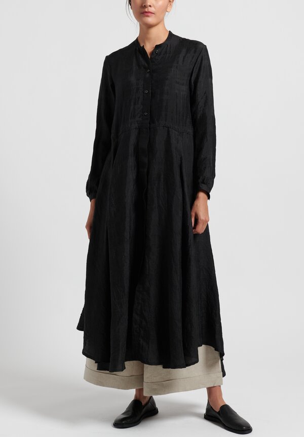 kaval Silk Semi-Fitted Tunic Dress in Black	