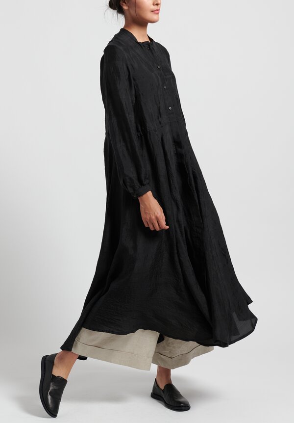 kaval Silk Semi-Fitted Tunic Dress in Black	