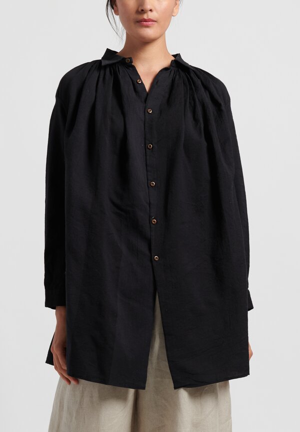 kaval Cotton/Silk Poncho Blouse in Black	