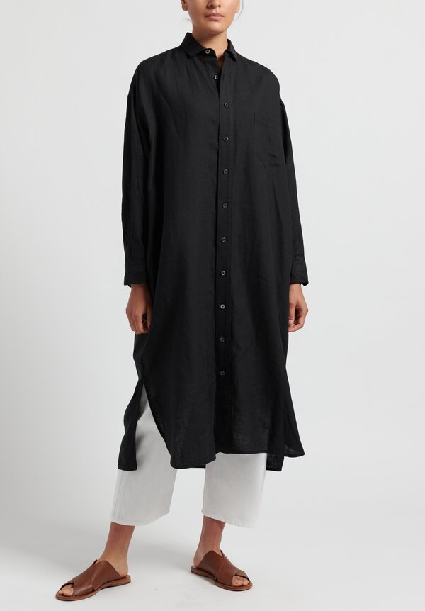 Ticca Linen Shirtdress Tunic in Black