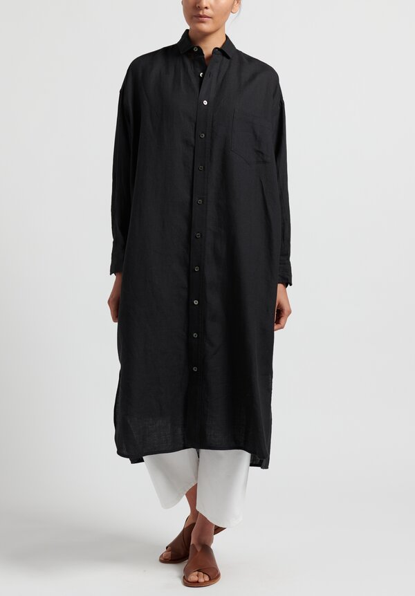 Ticca Linen Shirtdress Tunic in Black
