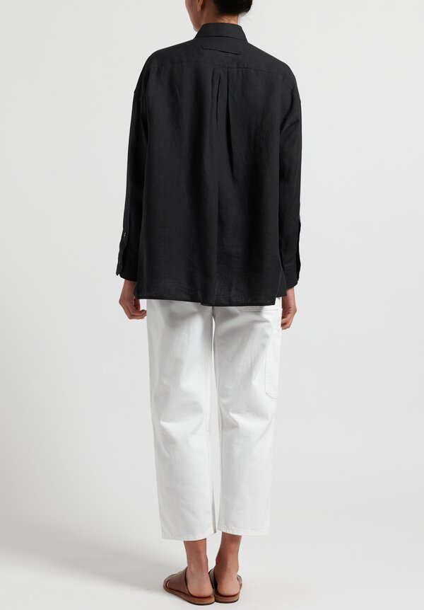 Ticca Linen Single Pocket Shirt in Black
