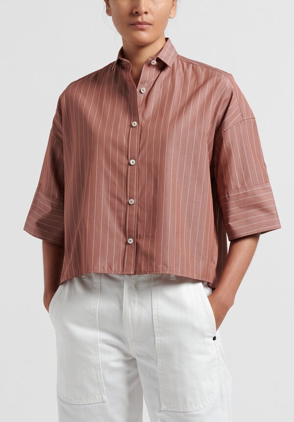 Ticca Cotton Pencil Stripe Shirt in Brown