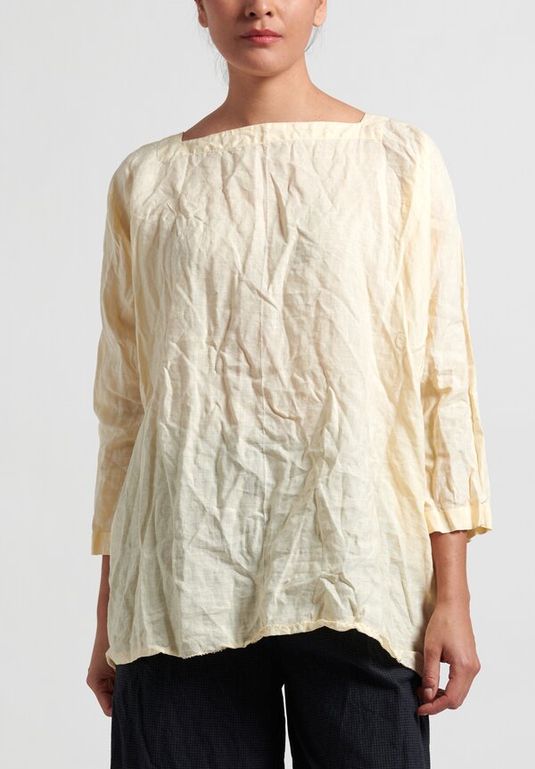 Daniela Gregis Oversized Linen Square Neck Shirt in Cream	