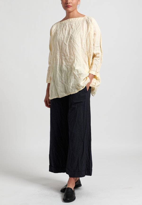 Daniela Gregis Oversized Linen Square Neck Shirt in Cream	